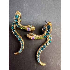 Betsey Johnson Gold-Tone Pavé Crystal Snake Front and Back Earrings